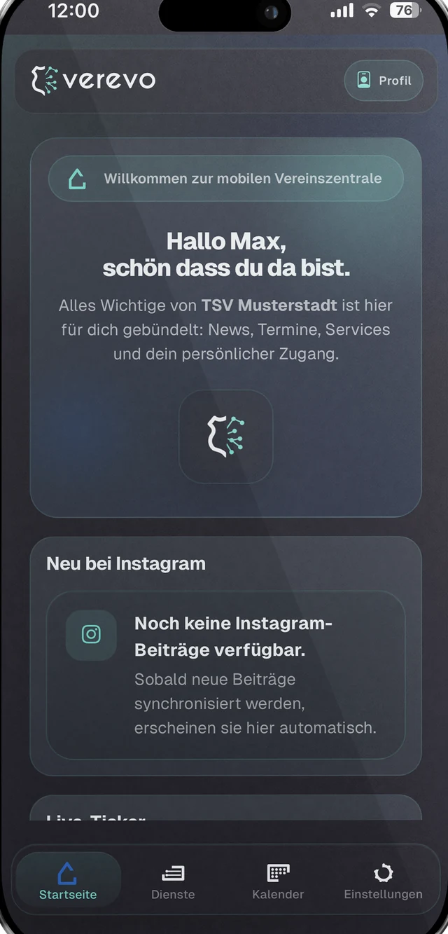 Verevo App – Startseite