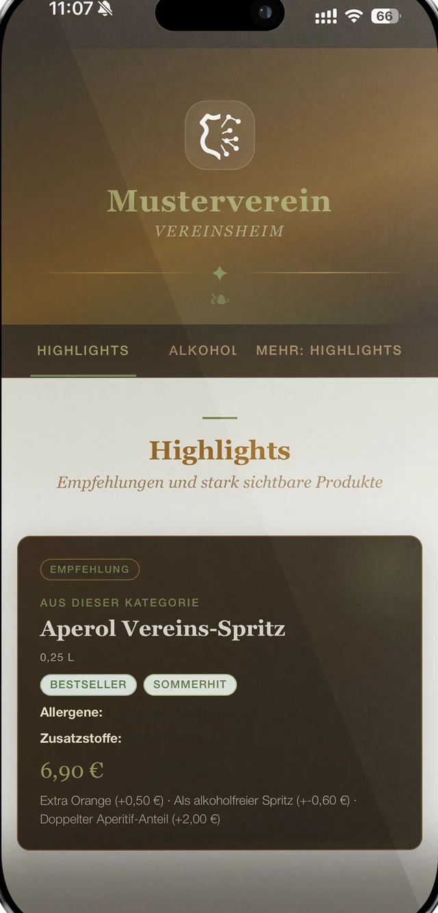 Verevo App – Digitale Speisekarte